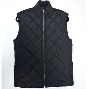 Banana Republic Mens Black Quilted Puffer Vest Ribbed Collar Full Zip Small